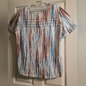 Elegant Women's Striped Top in Blue, Brown, and White